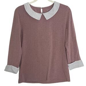 Garnet Hill Peter Pan Collar Rose Mauve Pink Top Size Small